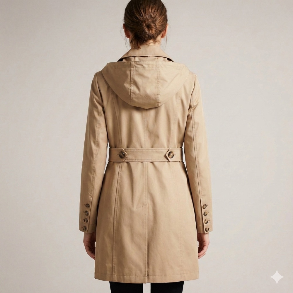 Michael Kors Trench Coat with Hood, Petite Size - Picture 2 of 10